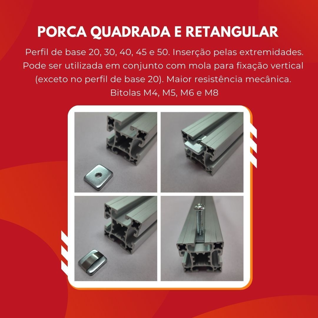 Porca Quadrada e Retangular para Perfil de Aluminio